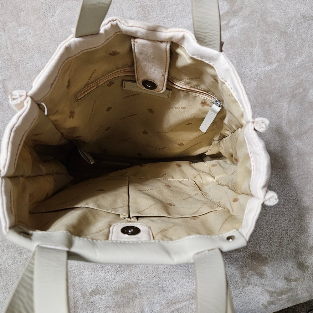 Lucky Brand Canvas‎ Leather Tie Dye Tote Bag Blue Cream Shoulder Bag - Picture 4 of 9